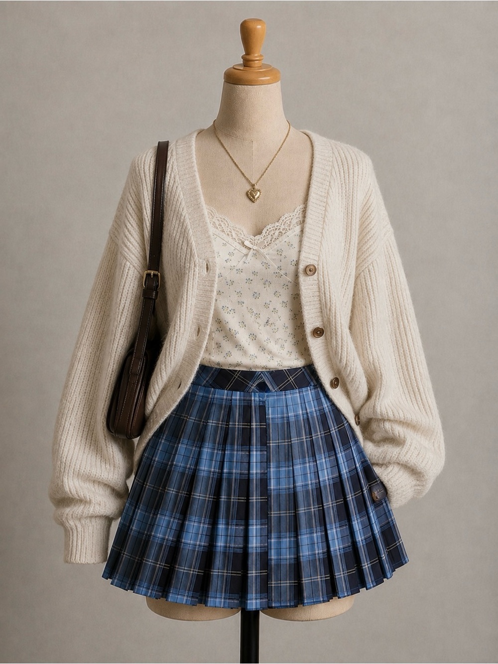 Blue Plaid Pleated Mini Skirt